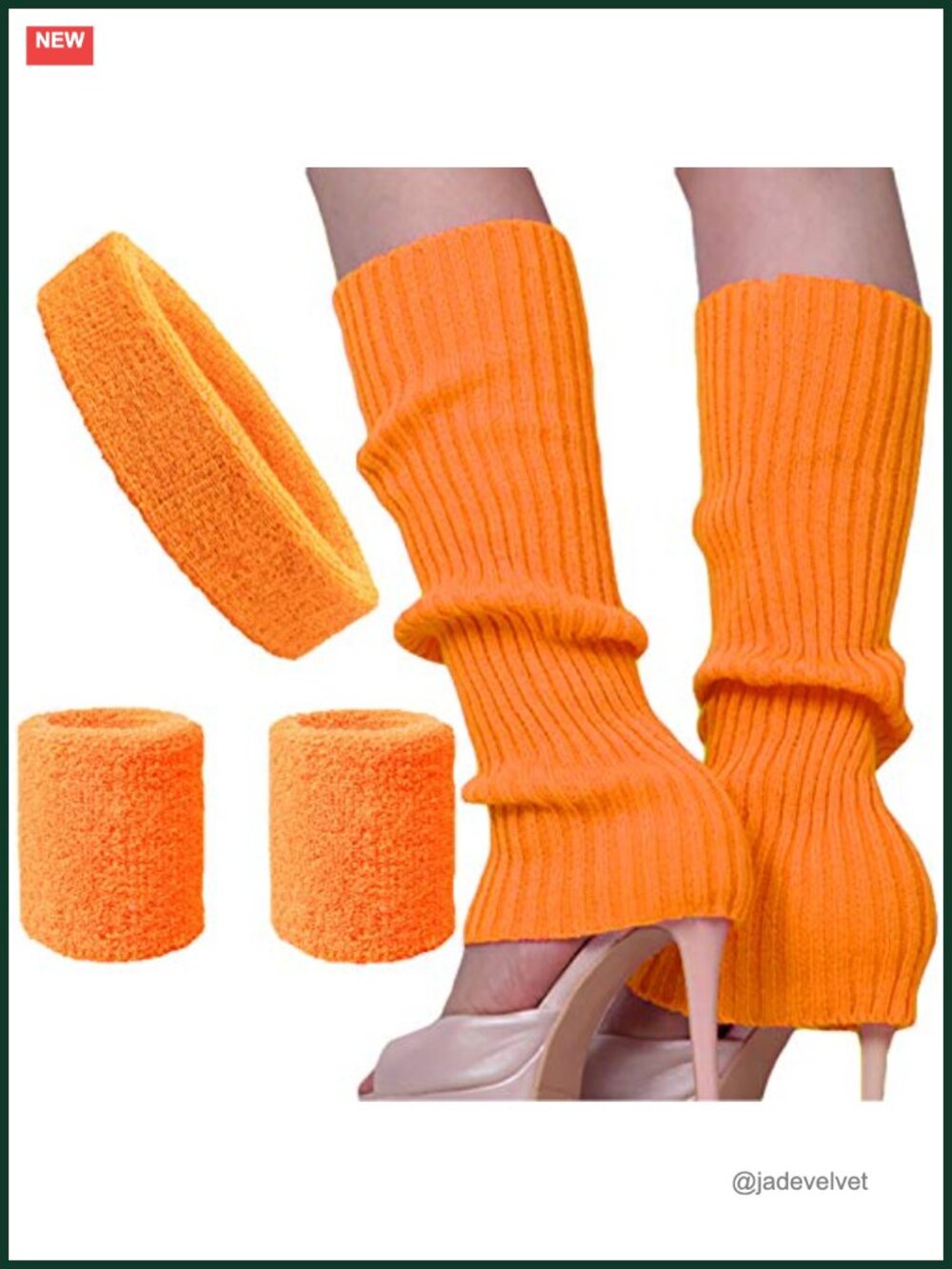 Women's Ribbed Knit Leg Warmers Set with Headband Wristbands Cotton 80s Dance